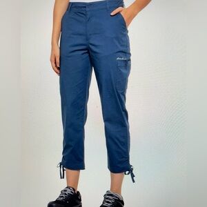 New Eddie Bauer skylar capri pants Womens Sz Large Stretch cargo gorpcore Blue